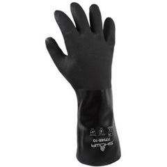 Chemical resistant PVC fully coated 14″ gauntlet w/jersey liner black rough finish/large - Makers Industrial Supply