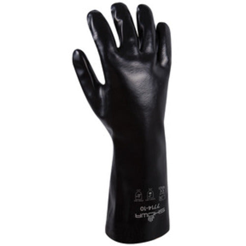 Chemical resistant PVC fully coated 14″ gauntlet w/jersey liner black smooth/large - Makers Industrial Supply