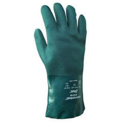 Chemical resistant PVC fully coated 12″ gauntlet forest green smooth/large - Makers Industrial Supply