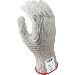 Cut resistant 7-gauge seamless knit PVC dotted left hand engineered fiber w/four strands of stainless steel white ANSI CUT LEVEL 5/extra small - Makers Industrial Supply