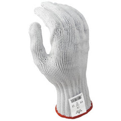 Cut resistant 7-gauge seamless knit engineered fiber w/four strands of stainless steel white ambidextrous ANSI CUT LEVEL 5/XS - Makers Industrial Supply