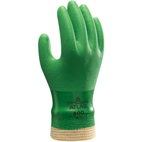 Chemical resistant PVC fully coated seamless jersey liner knit wrist rough finish over entire surface green/small - Makers Industrial Supply