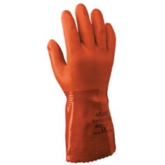 Chemical resistant PVC fully coated double dipped seamless knitted liner 12″ length orange rough finish/XL - Makers Industrial Supply