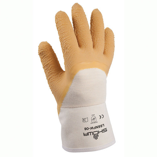 General purpose natural rubber palm-coated reinforced safety cuff white w/yellow dip wrinkle-finish/S - Makers Industrial Supply