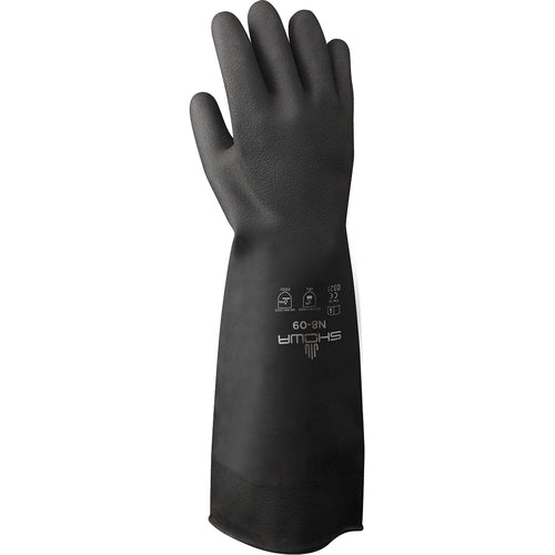 Chemical resistant unsupported neoprene 18″ 30-mil black unlined textured grip rolled cuff/medium - Makers Industrial Supply