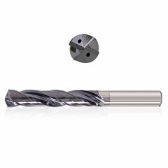 0.4844 mm Dia. × 14 mm Shank × 280 mm Flute Length × 325 mm OAL, 20xD, 135°, Varianta Supral, 2 Flute, Coolant Thru, h6, Cylindrical, Solid Carbide Drill - Exact Industrial Supply