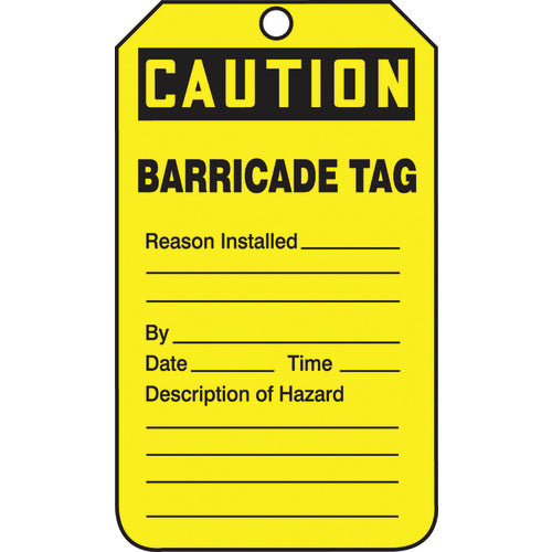 Barricade Tag, Caution Barricade Tag, 25/Pk, Cardstock - Makers Industrial Supply