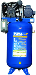 80 Gallon Vertical Tank Two Stage; Belt Drive; 5HP 230V 1PH; 18.4CFM@175PSI; 530lbs. - Makers Industrial Supply