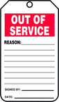 Status Record Tag, Out Of Service, 25/Pk, Plastic - Makers Industrial Supply