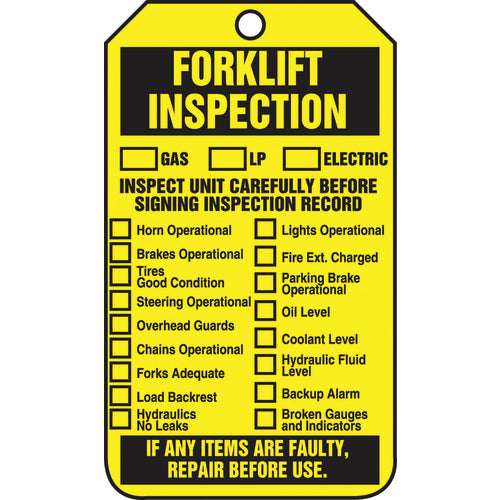 Forklift Tag, Forklift Inspection (Checklist)/Forklift Inspect, 25/Pk, Cardstock - Makers Industrial Supply