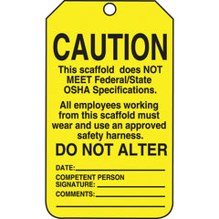 Scaffold Tag, Caution This Scaffold Does Not Meet Federal/Stat, 25/Pk, Cardstock - Makers Industrial Supply