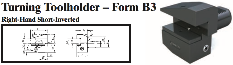 VDI Turning Toolholder - Form B3 (Right-Hand Short-Inverted) - Part #: CNC86 23.3025 - Makers Industrial Supply