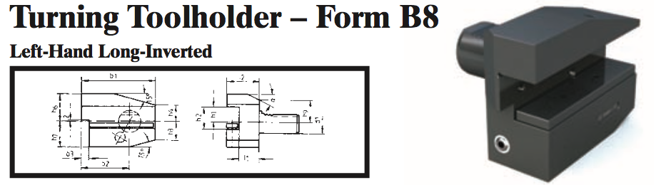 VDI Turning Toolholder - Form B8 (Left-Hand Long-Inverted) - Part #: CNC86 28.1612.1 - Makers Industrial Supply