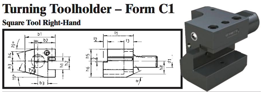 VDI Turning Toolholder - Form C1 (Square Tool Right-Hand) - Part #: CNC86 31.2016.1 - Makers Industrial Supply