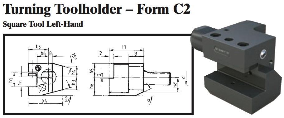 VDI Turning Toolholder - Form C2 (Square Tool Left-Hand) - Part #: CNC86 32.2016 - Makers Industrial Supply