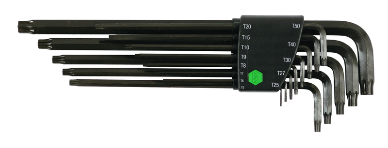 13 Piece - T5; T6; T7; T8; T9; T10; T15; T20; T25; T27; T30; T40; T50 - Torx Long Arm L-Key Set - Makers Industrial Supply