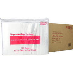 8″ × 10″ 2-MIL White Block Reloc Zippit Zipper Bags, Sold per Case of 1000 (10 boxes of 100 per case)