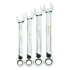 4 Piece - 12 Pt Ratcheting Combination Wrench Set - High Polish Chrome Finish SAE - 13/16" - 1" - Makers Industrial Supply