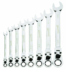 8 Piece - 12 Pt Ratcheting Flex-Head Combination Wrench Set - High Polish Chrome Finish SAE; 5/16 - 3/4" - Makers Industrial Supply