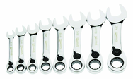 8 Piece - 12 Pt Ratcheting Stubby Combination Wrench Set - High Polish Chrome Finish SAE - 5/16 - 3/4" - Makers Industrial Supply