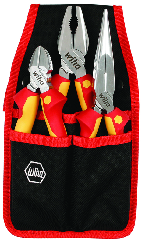3 Piece - Insulated Belt Pack Pouch Set with 6.3" Diagonal Cutters; 8" Long Nose Pliers; 8" Combination Pliers in Belt Pack Pouch - Makers Industrial Supply