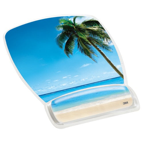 3M Gel Mousepad Wristrest MW308BH Compact Size Clear Gel Beach Design 6.8″ × 8.6″ × 0.75″ - Makers Industrial Supply