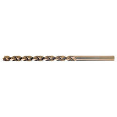 15/32 RHS / RHC HSS-CO 8% (M42) 135 Degree Split Point Q-Cobalt Wide Land Parabolic Taper Length Drill - Straw / Gold Oxide - Exact Industrial Supply