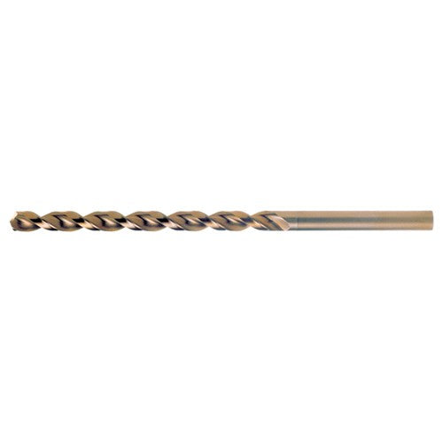 29/64 RHS / RHC HSS-CO 8% (M42) 135 Degree Split Point Q-Cobalt Wide Land Parabolic Taper Length Drill - Straw / Gold Oxide - Exact Industrial Supply