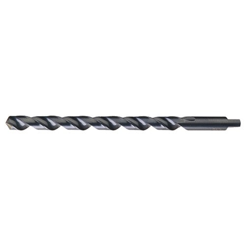 9/16 RHS / RHC HSS 118 Degree Notched Point Heavy Duty Taper Length with Automotive Tanged Shank Drill - Steam Oxide - Exact Industrial Supply