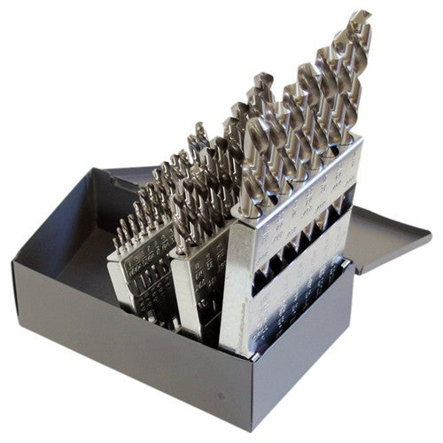 ‎1/16-1/2 LHS / LHC HSS 118 Degree Radial Point Left Hand Helix Jobber Length Drill Set - Bright - Exact Industrial Supply