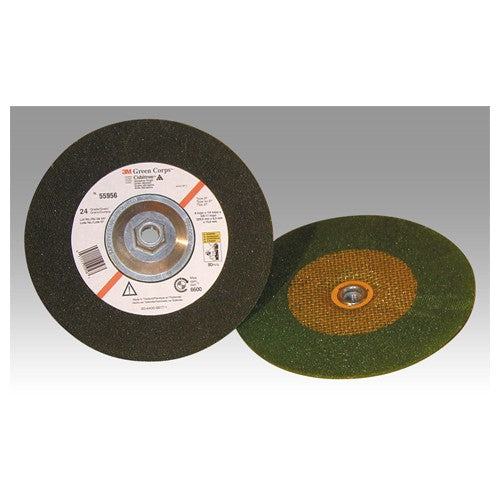 3M Green Corps Depressed Center Wheel 24 Grit 4″ × 1/4″ × 3/8″ 10 - Makers Industrial Supply