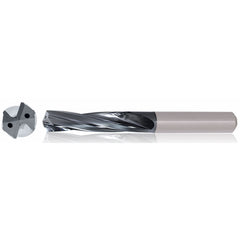 3/8″ Dia. × 10 mm Shank × 47 mm Flute Length × 89 mm OAL, 3xD, TiAlCN, 2 Flute, Coolant Thru, h6, Cylindrical, Solid Carbide Drill Series/List #5613 - Exact Industrial Supply