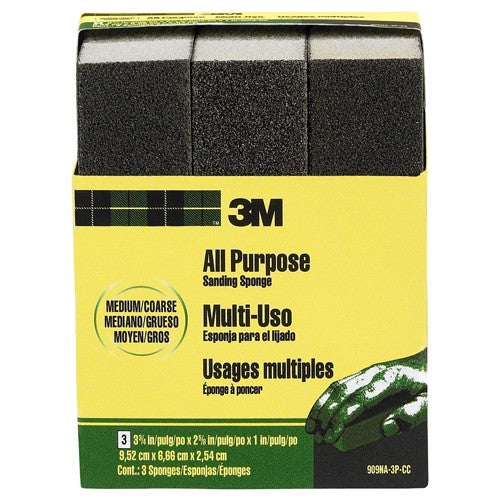 ‎3M General Purpose Sanding Sponge 909NA-3P-CC 3 3/4″ × 2 5/8″ × 1″ Dual Grit Medium/Coarse - Makers Industrial Supply