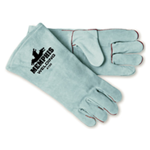 Welding Gloves - Gray Economy Shoulder Grade - Cotton Lined - Wing Thumb - Size Large - Makers Industrial Supply