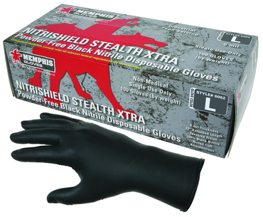 NitriSheild Stealth- 6 Mil Black Nitrile, PF Disposable Gloves - Size M - Makers Industrial Supply