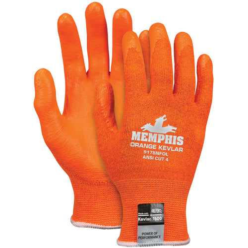 MCR Safety Cut Pro Glove - 13 Gauge Orange Kevlar/Synthetic - Nitrile Foam Coated Palm - Size Large - Makers Industrial Supply