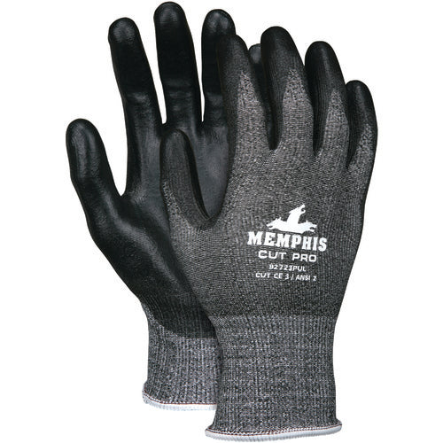 MCR Safety Cut Pro Glove - 13 Gauge HyperMax Shell - Black PU Coated Palm and Fingertips - Size Large - Makers Industrial Supply