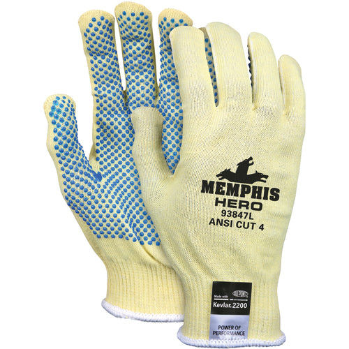 MCR Safety Cut Pro Hero Gloves - 13 Gauge Kevlar / Stainless Steel / Spandex - PVC Dots on Palm - Size Large - Makers Industrial Supply