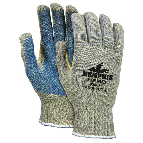 MCR Safety Cut Pro Hero Gloves - 7 Gauge Kevlar / Stainless Steel / Nylon - PVC Dots Palm Side - Size Large - Makers Industrial Supply