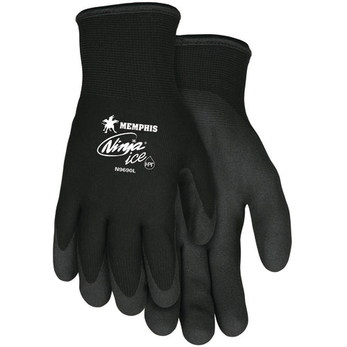 Ninja Ice Gloves - 15 Gauge Black Nylon - Acrylic Terry Inner -HPT Palm and Fingertips - Size Large - Makers Industrial Supply