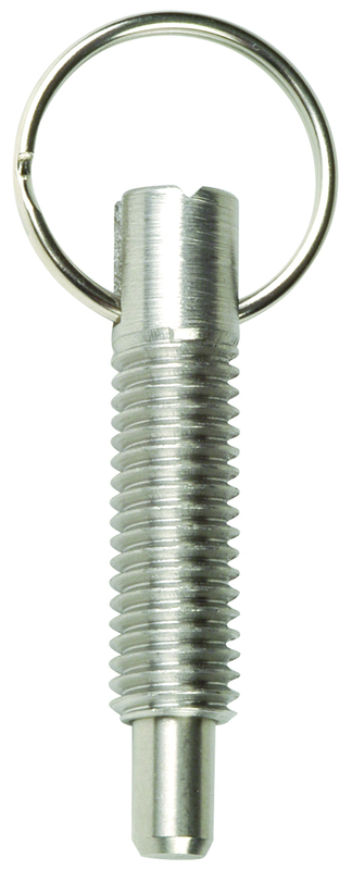 Hand Retractable Spring Plunger with Pull Ring - .75 lbs Initial End Force, 3 lbs Final End Force (3/8-16 Thread) - Makers Industrial Supply